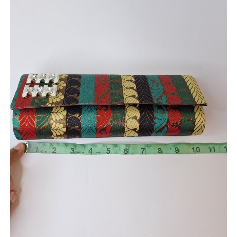Vintage Rectangle Fun Party Paisley Metallic Small Clutch Handbag Old Money 90's - Picture 11 of 12